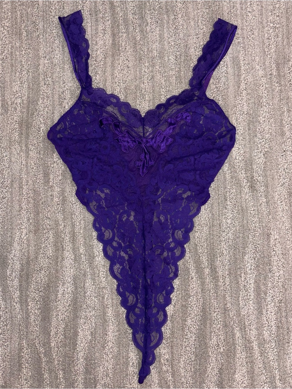VTG Victoria’s Secret Purple Sheer Lace Teddy High Cut Made In USA Women’s Sz S